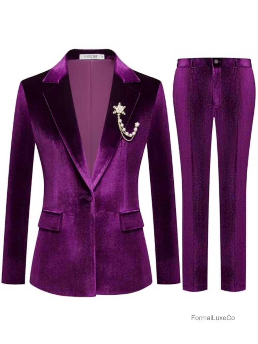 Velvet 2 Piece Suit Set Slim Fit Notch Lapel One Button Blazer Pants Tuxedo